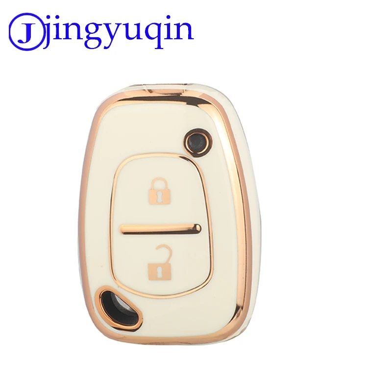 Jingyuqin-funda para mando a distancia de coche, 2 botones, TPU, brillante, con borde dorado, negro, blanco y gris, carcasa protectora duradera