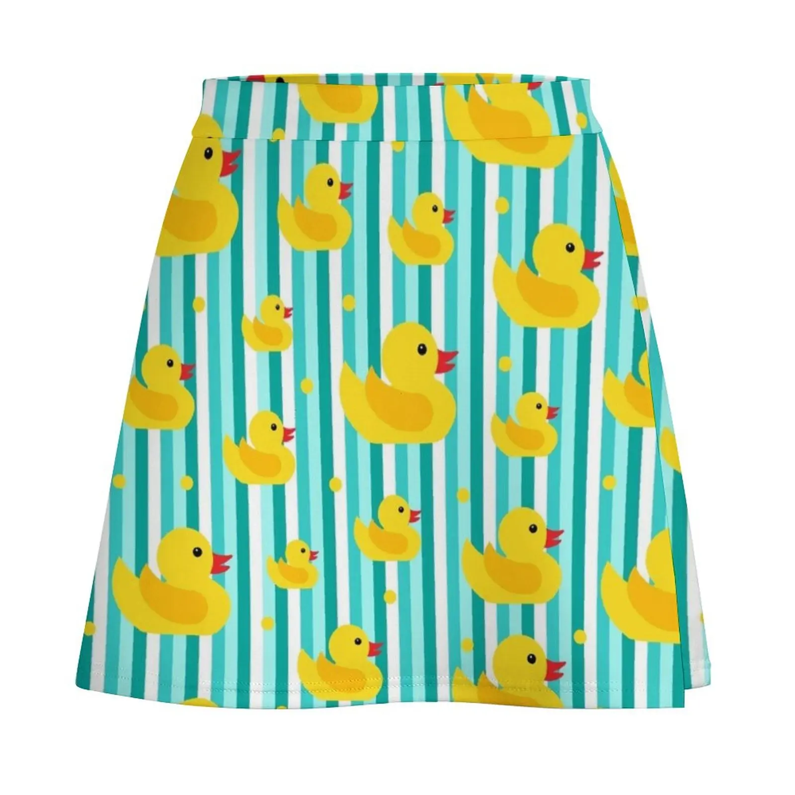 Yellow Rubber Ducks and Blue Stripes Bathroom Pattern Mini Skirt mini denim for women