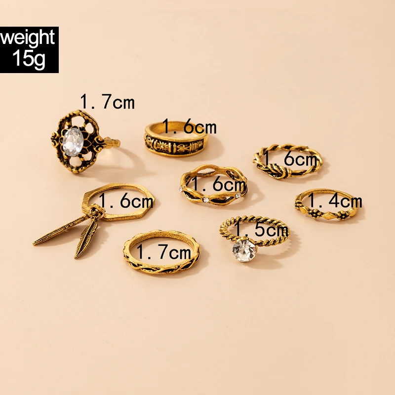 docona Vintage Geoemtry Joint Ring Sets for Women Men Leaf Shiny Crystal Stone Alloy Metal Party Jewelry Anillo 8pcs/sets D07202