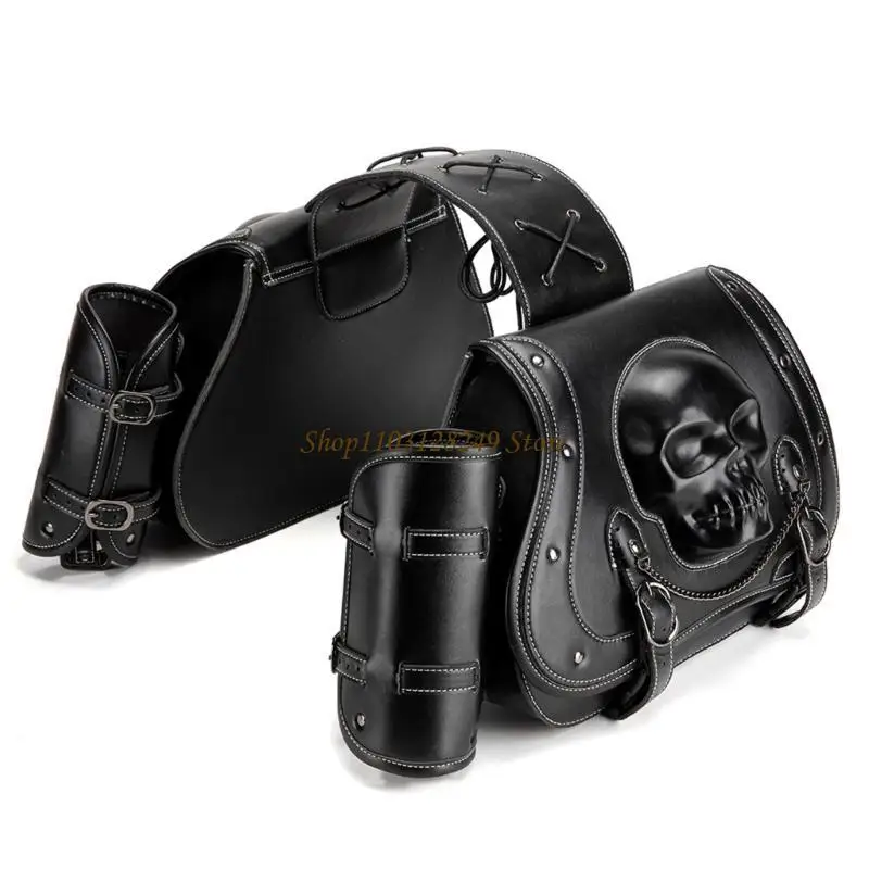 

N5KD Universal Fit Motorcycle Saddlebags with Punk Skull Pattern Stylish for Bike