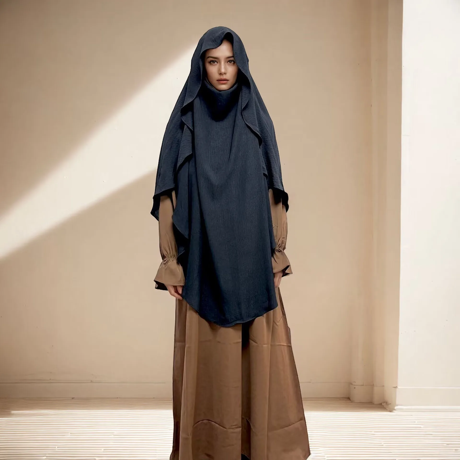 

Summer Muslim Women's Hijabs Traditional Soft Plain Scarf Khimar One Layer Stretch Soft Split Traditional Zip Chador