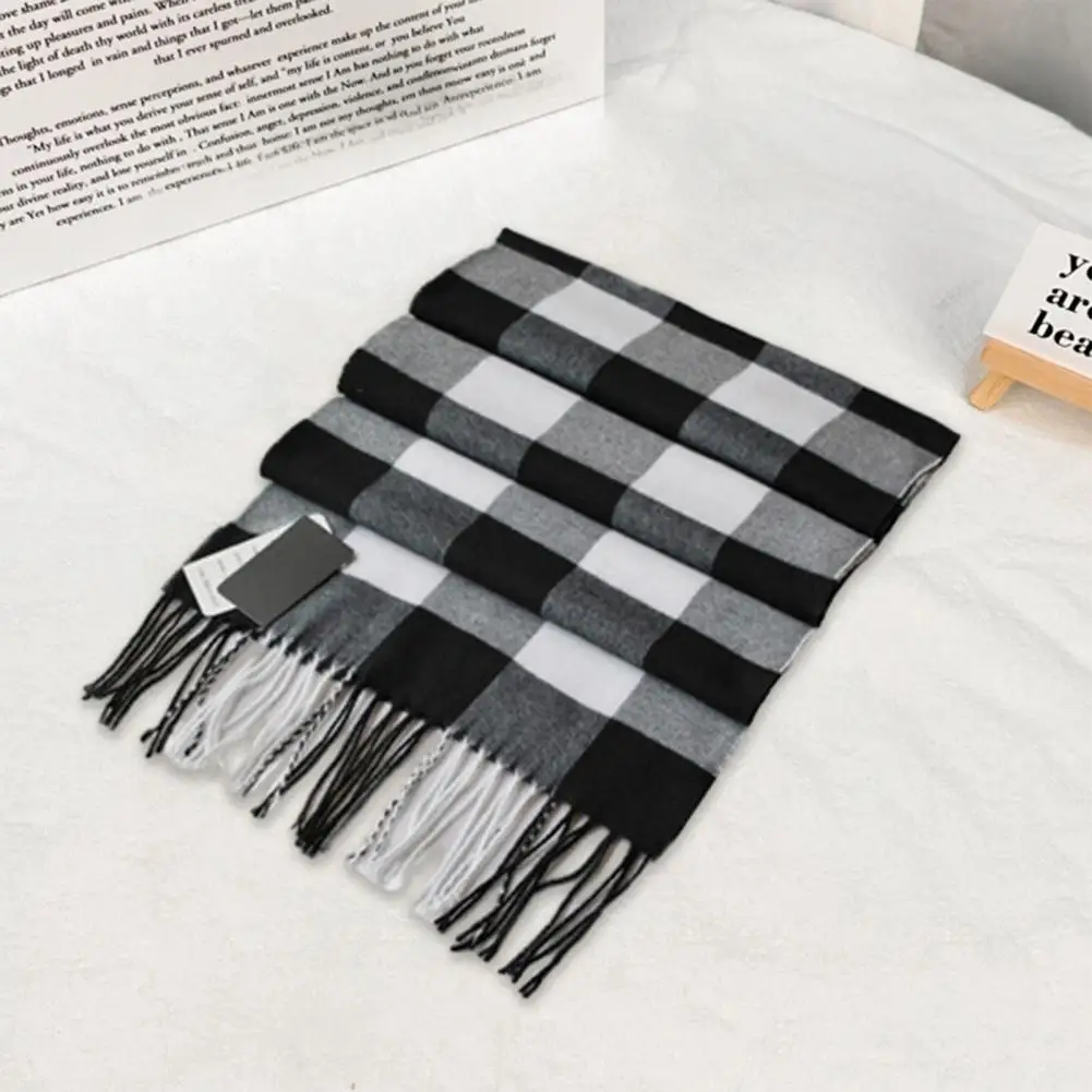 Autumn Winter Plaid Texture Tassel Scarf Elegant Thick Long Scarf Couple Warm Imitation Cashmere Shawl Wrap