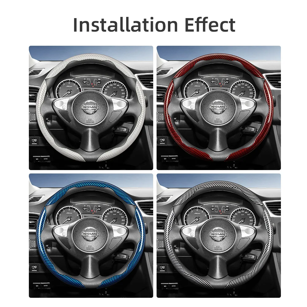 Suitable for Nissan Carbon Fiber Texture Steering Wheel Cover with Segmented Quick-Release Design, Durable, for Rogue X-Trail Kicks Qashqai Sentra Almera Versa Sunny Altima Navara Frontier Pathfinder Juke Magnite