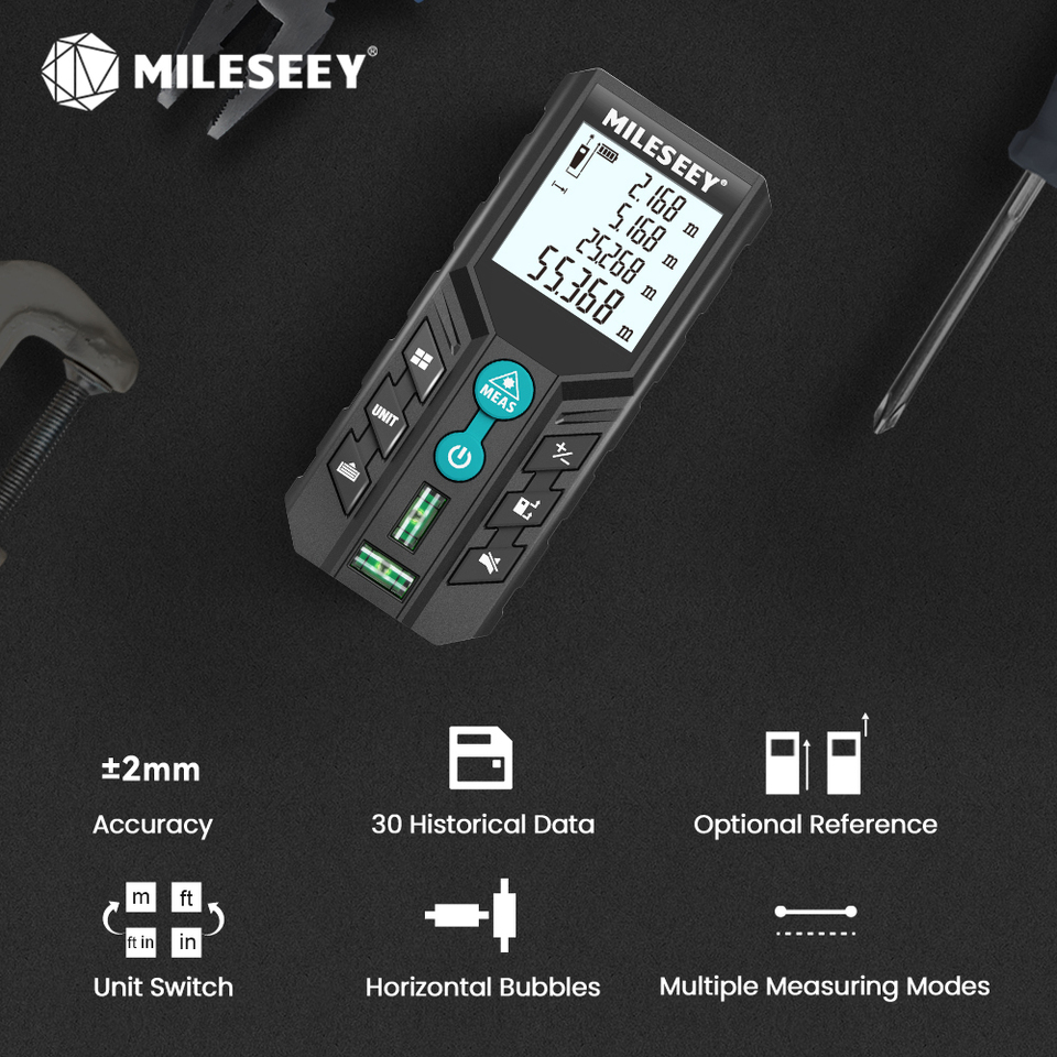  MILESEEY Laser Distance Meter D2 Laser Trena High Quality Laser Tape Measure 40M 60M 80M 100M 120M Measuring Tape 