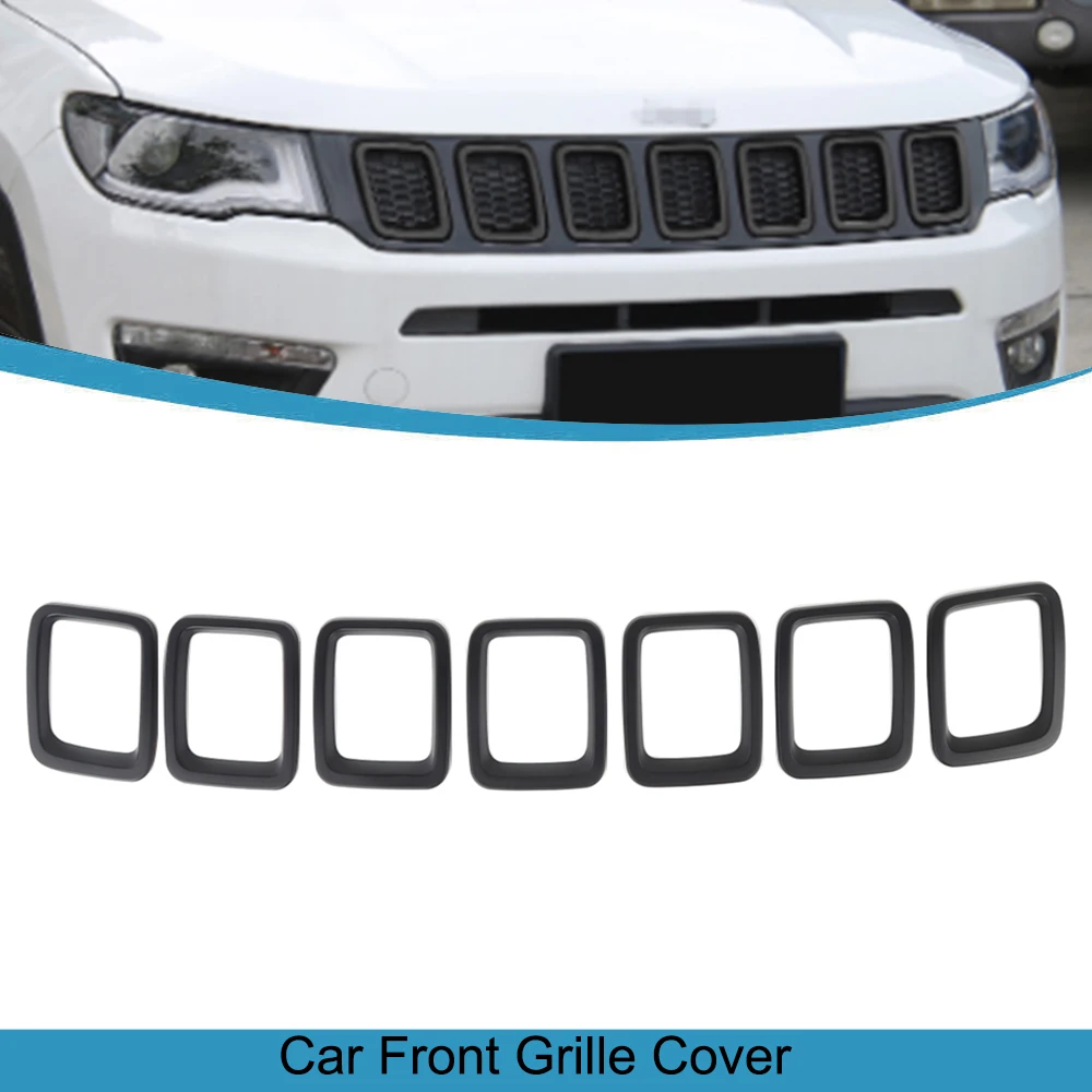 

for Jeep Compass 2017 2018 2019 2020 Car Front Grille Cover Decoration Racing Grills Auto Accessories Styling ABS Matte Black