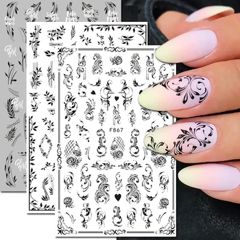 1PCS Black Flowers Leaves 3D Nail Stickers Nail Decoration Butterfly Snake Stickers Nail Decoration Decals Nail Parts