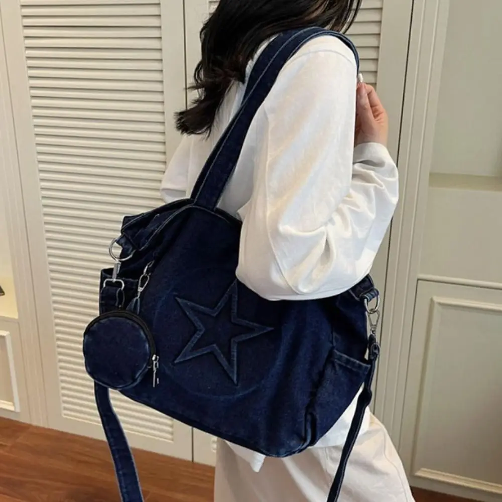 

Casual Vintage Women Tote Bags Denim Y2k Messenger Bags Harajuku Stars Gothic Handbag With Small Bag