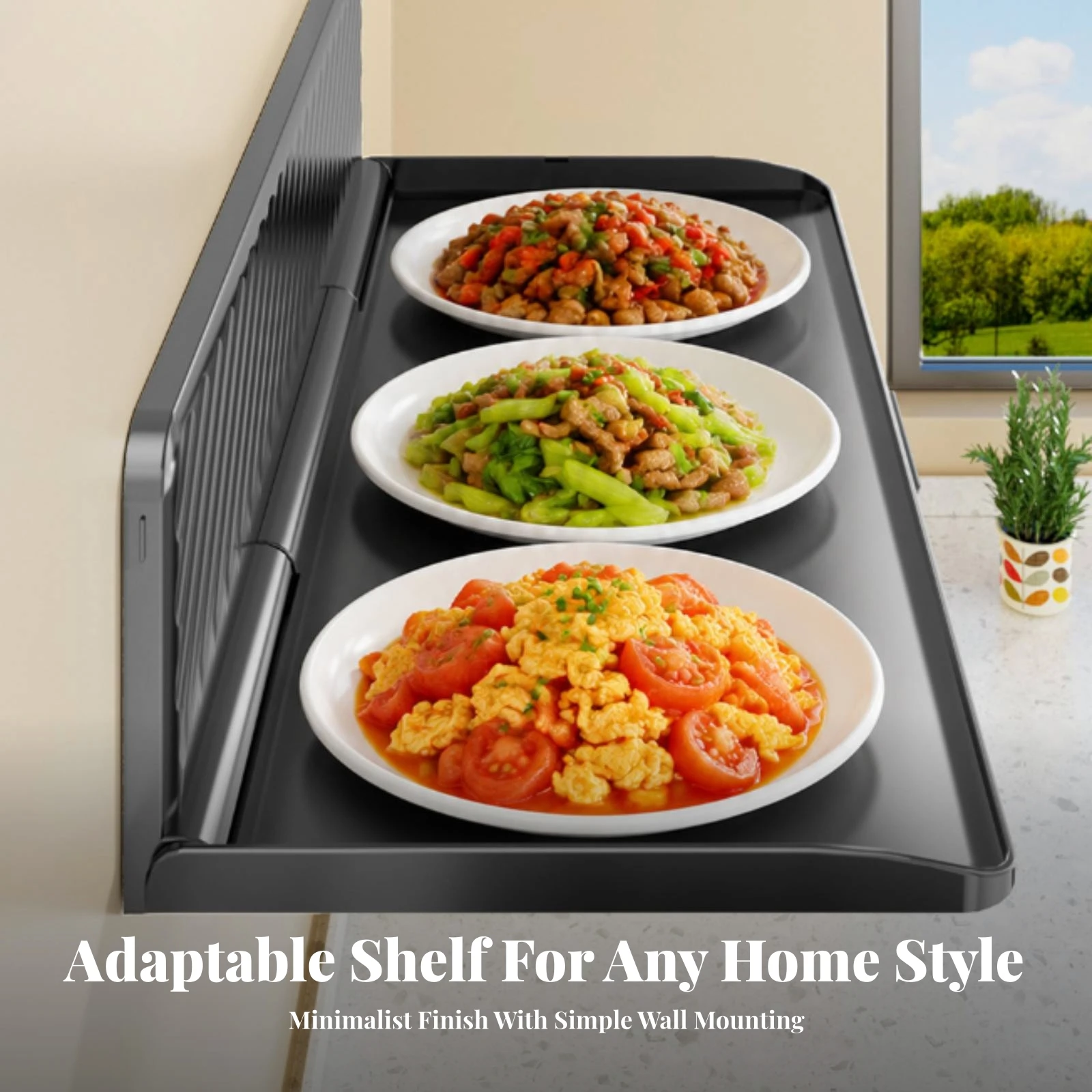 Kitchen Prep Rack with Raised Back Panel Multifunctional No-Drill Wall Shelf Folding Shelf Renter Friendly