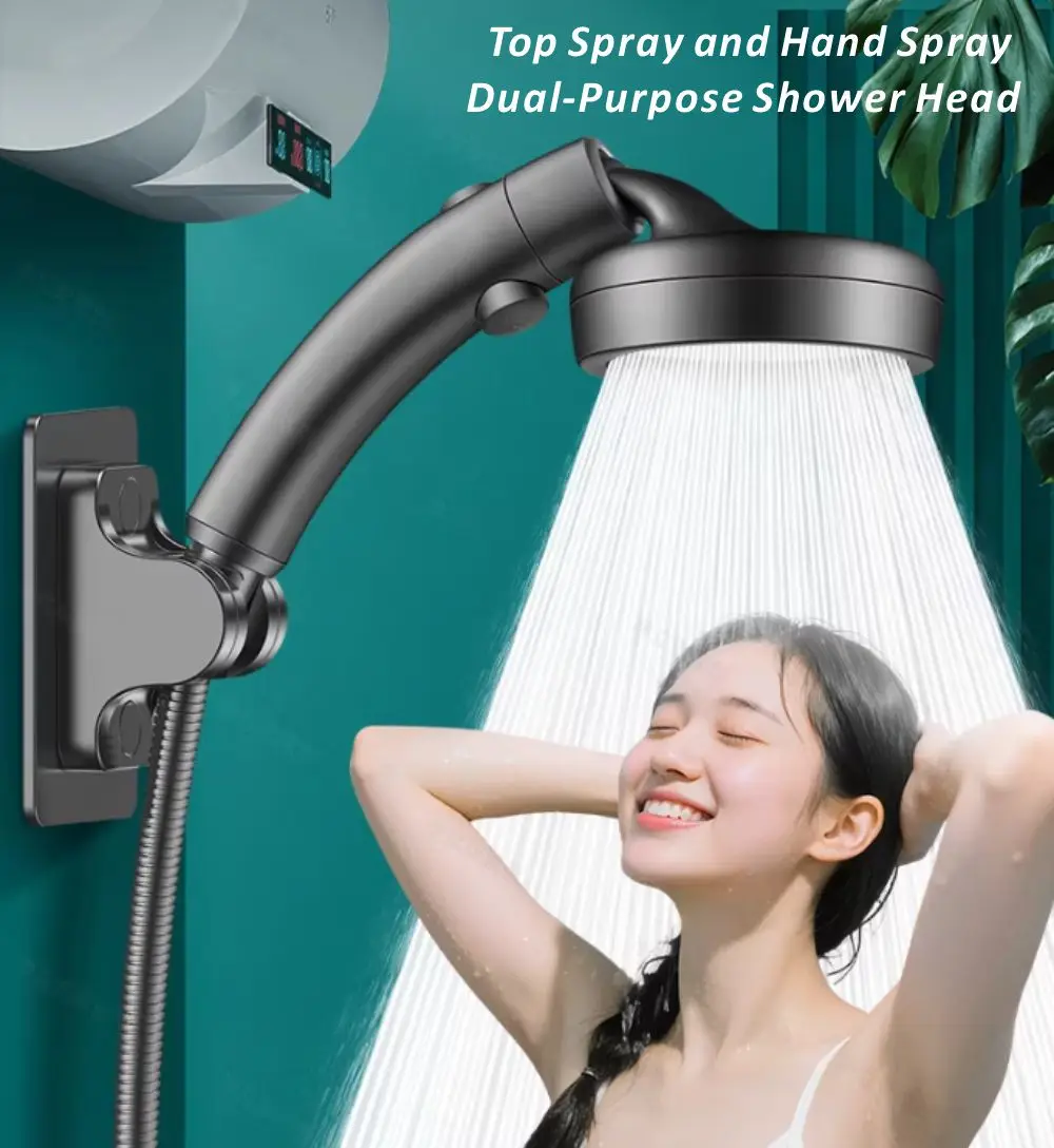 New Big Panel High Pressure Large Flow Shower Head With Stop Water Button Silver Massage Spray Nozzle Rainfall Bathroom Shower