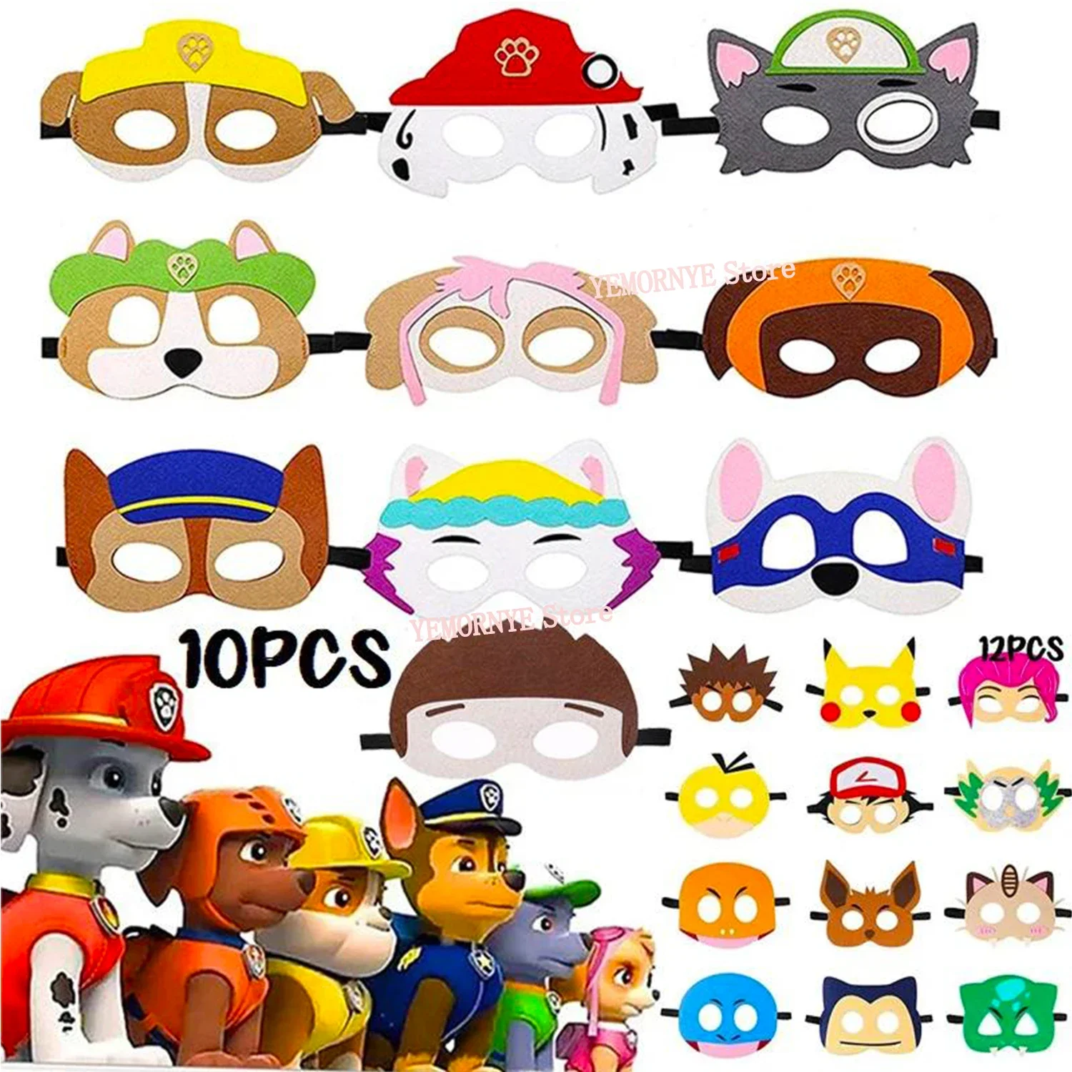 10PCS PAW PATROL Dog Masquerade Toys Kids Patch Cartoon Puppy Mask Action Figure Children Christmas Party Decoration Gifts