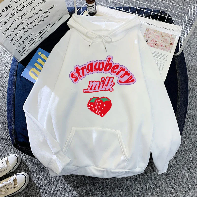 

Harajuku Korean Funny Fruit Strawberry Printed Women Hoodies Autumn Winter Design Niche Versatile Sweatshirt Pullovers Unisex