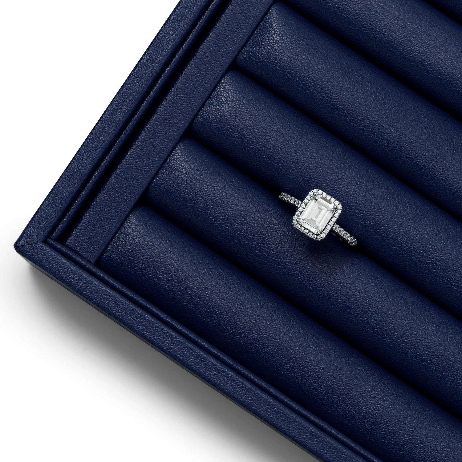 Oirlv Premium Blue Leather Stackable Jewelry Tray Multifunction Jewelry Drawer Organizer Trays Rings Earrings Storage Props