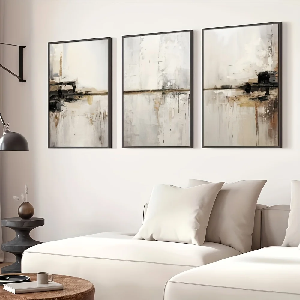 3pcs frameless Canvas Painting /set Abstract Geometric Landscape Canvas Prints Minimalist Black White Wall Art Posters for Moder