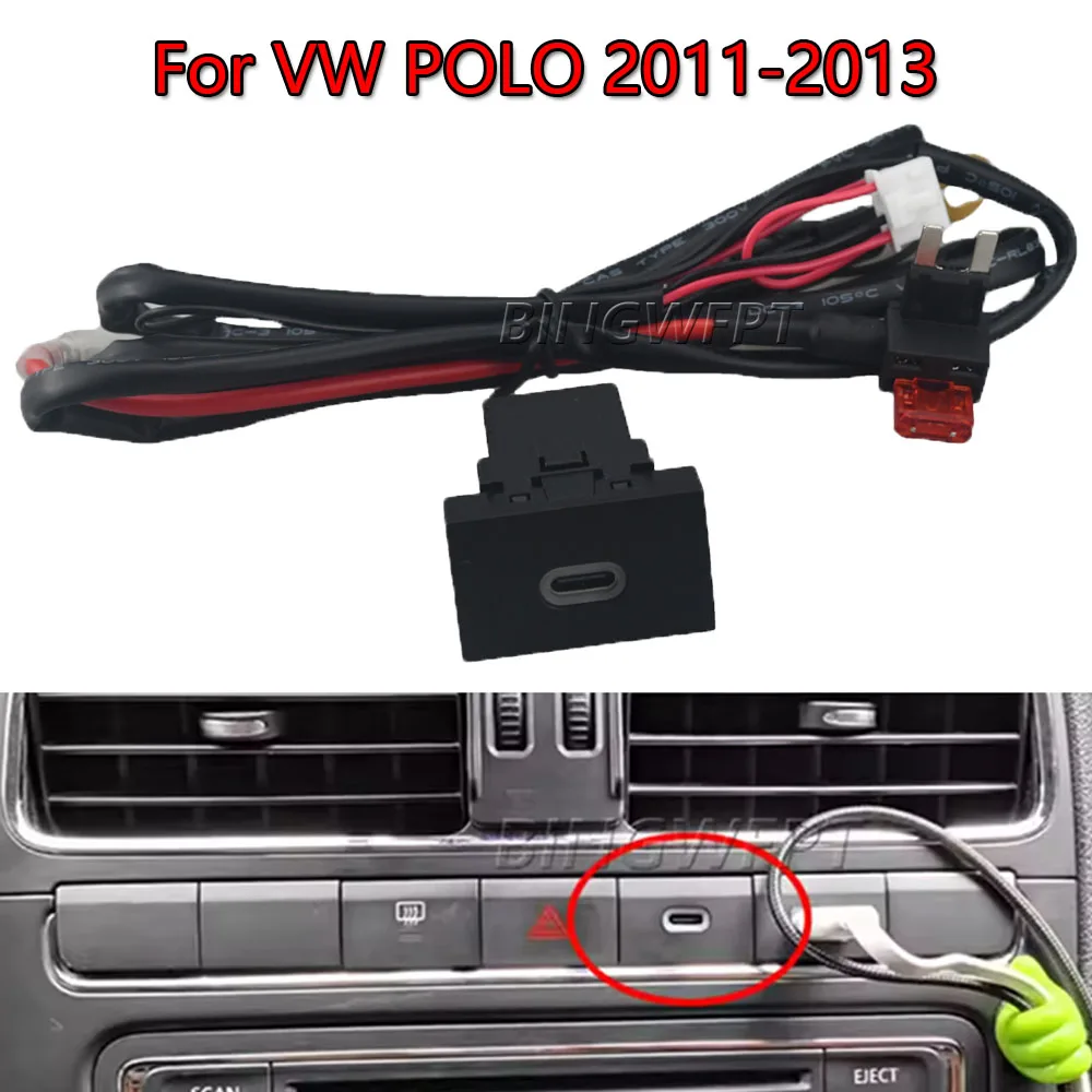 

Type C PD USB Fast Charging Car Charger Socket With Fuse Auto Adapter Switch For Volkswagen POLO 2011-2013