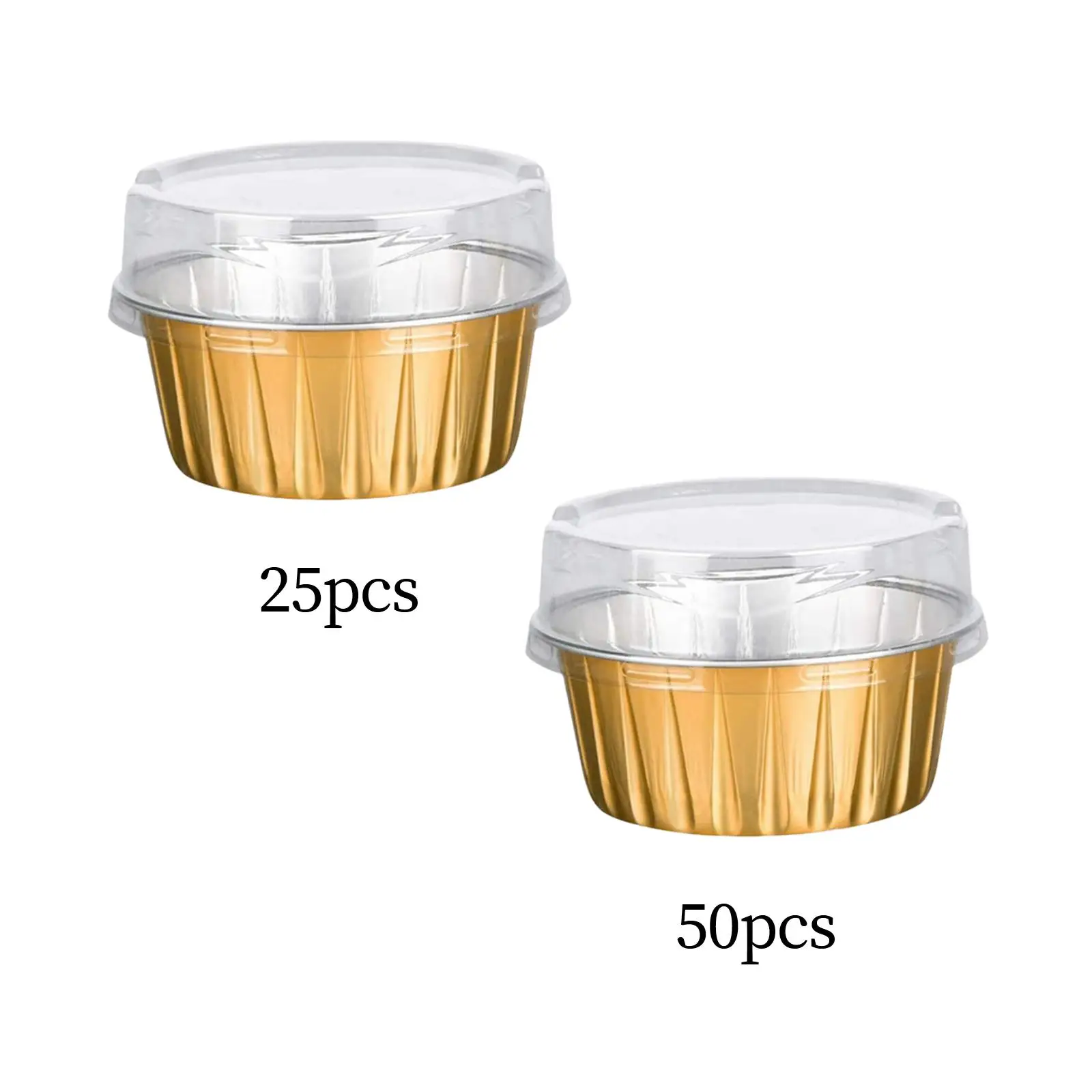 Baking Cups with Lids Gold Can Use Oven Microwave Heat Resistant Aluminum Muffin Cups for Snacks Cookies Creme Brulee Party