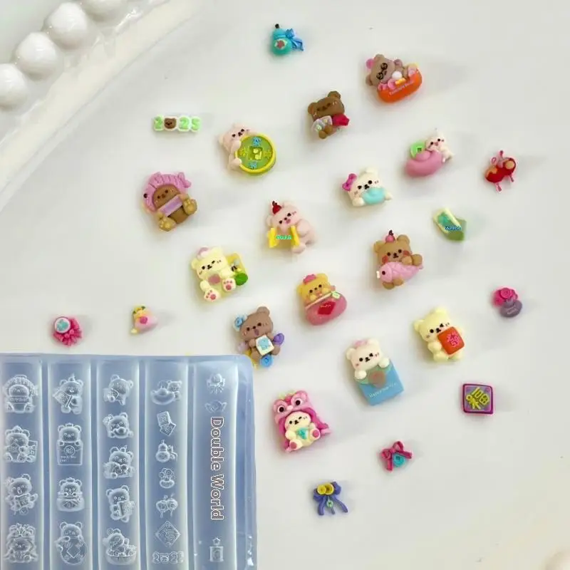 1 pz stampo per nail art in silicone cartone animato orso di capodanno modello per unghie trasparente fai da te 3D decorazione per nail art strumento di progettazione per manicure