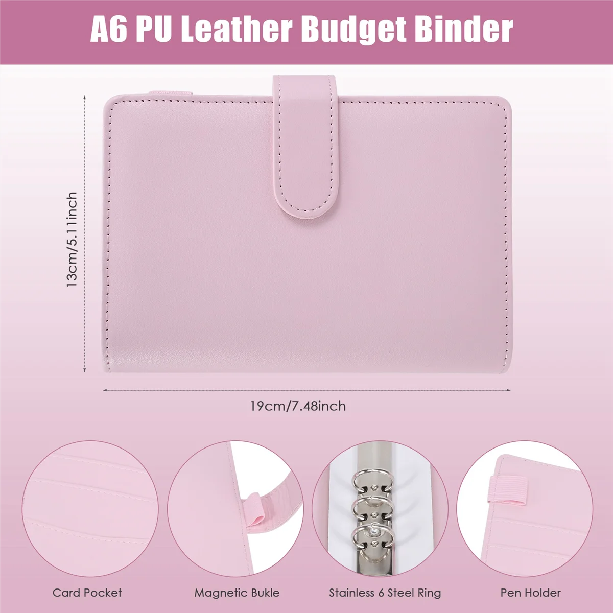 

Efficient A6 Budget Binder with Zipper Envelopes, Budget Planner Book Pink