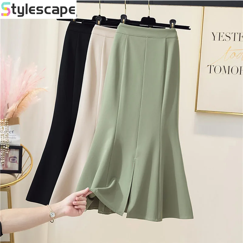 

Fish Tail Skirt for Women in the Spring of 2025, High Waist Slimming Mid Length, Split Hip Skirt, Black Half Length Skirt Dress