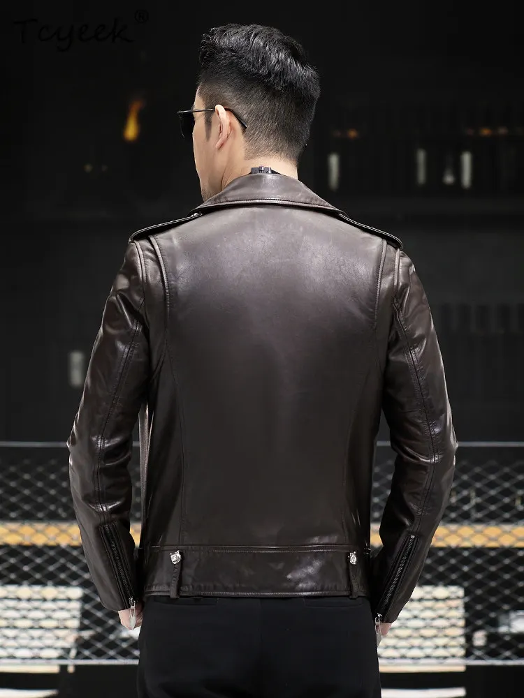 Tcyeek 100% Sheepskin Mens Coats Real Leather Jacket Men Motorcycles Clothes Autumn Coat Trendy Diagonal Zipper Jaqueta De Couro