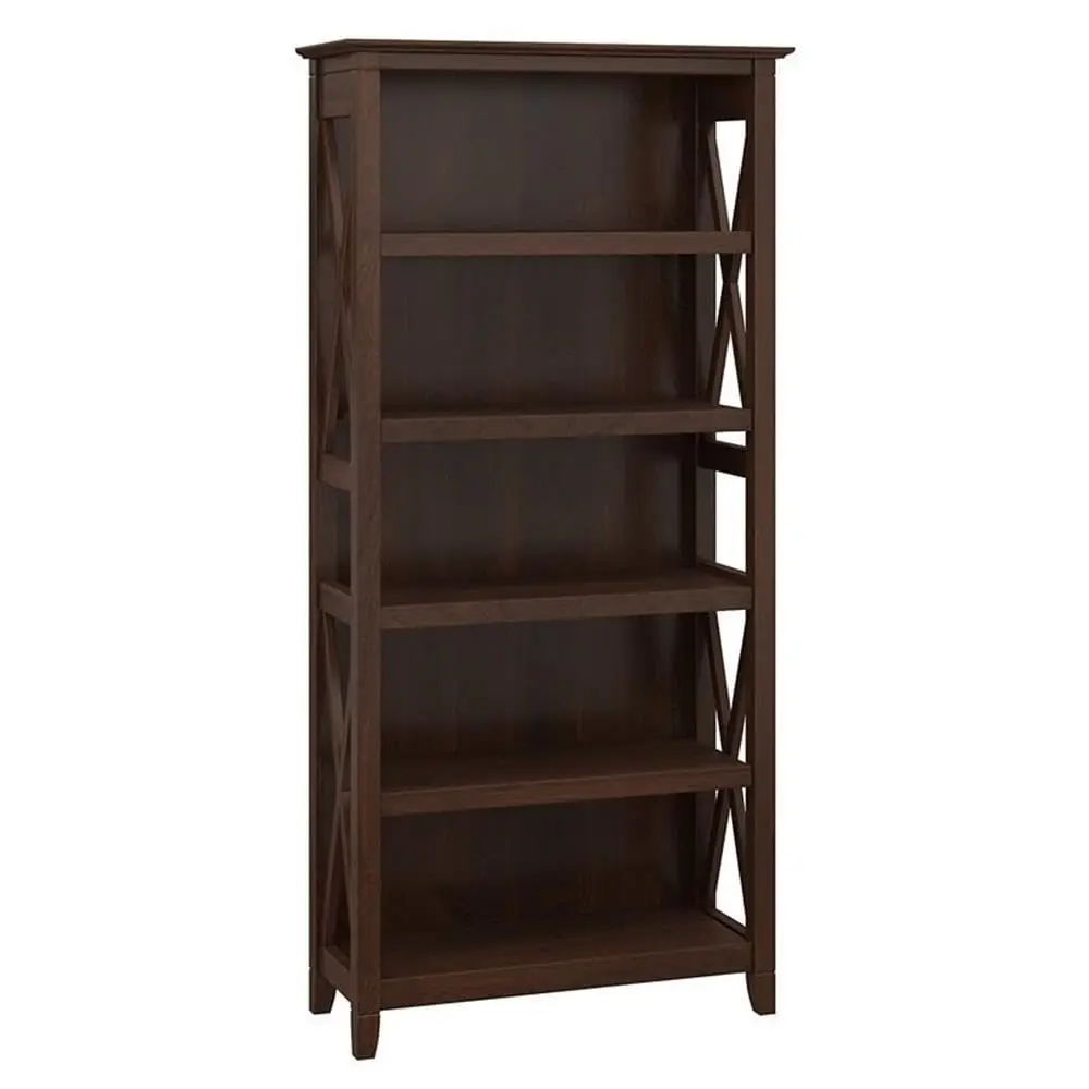 Transitional Wood 5-Shelf Bookcase Adjustable Storage X Pattern 66