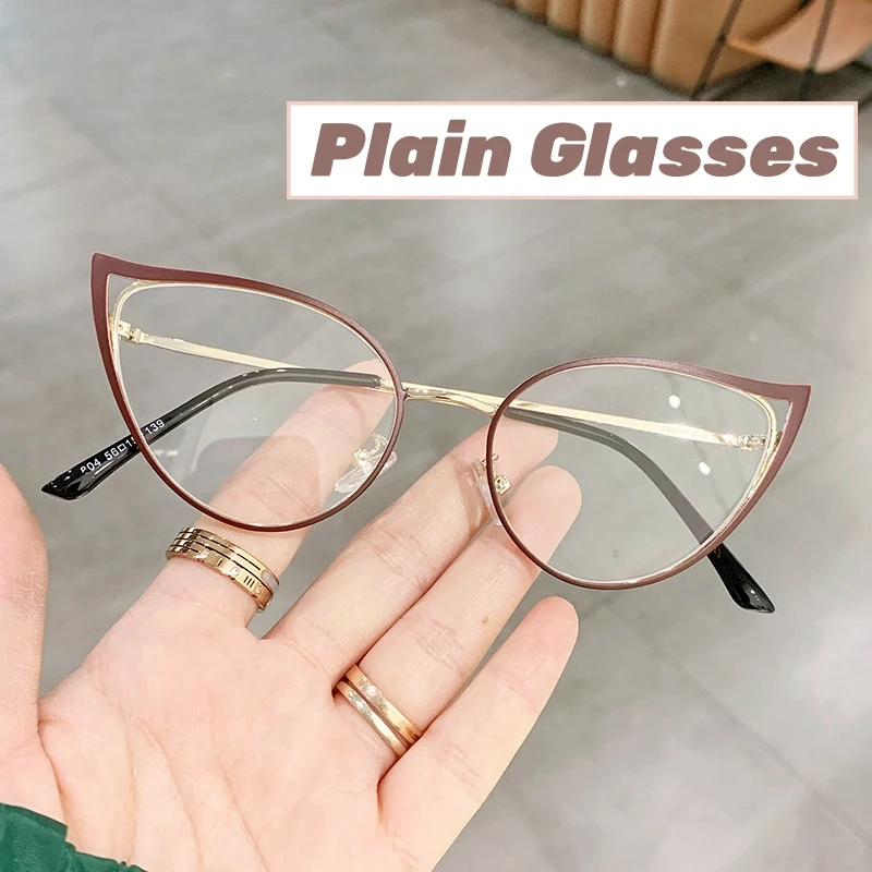 Personality Hollowed Cat Eye Anti-blue Glasses Fashion Metal Decorative Optical Spectacle Eyeglass Ultra Light Unisex Glasses