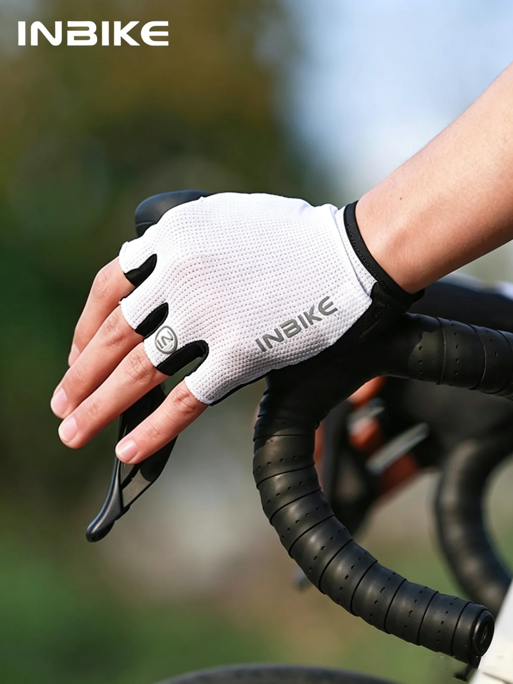 INBIKE Halbfinger-MTB-Handschuhe, Sommer, atmungsaktiv, stoßdämpfend, Fahrradhandschuhe für Männer und Frauen, Rennrad, Fahrradfahren, Handflächenschutz, Mountainbike-Sportzubehör – Detail 1