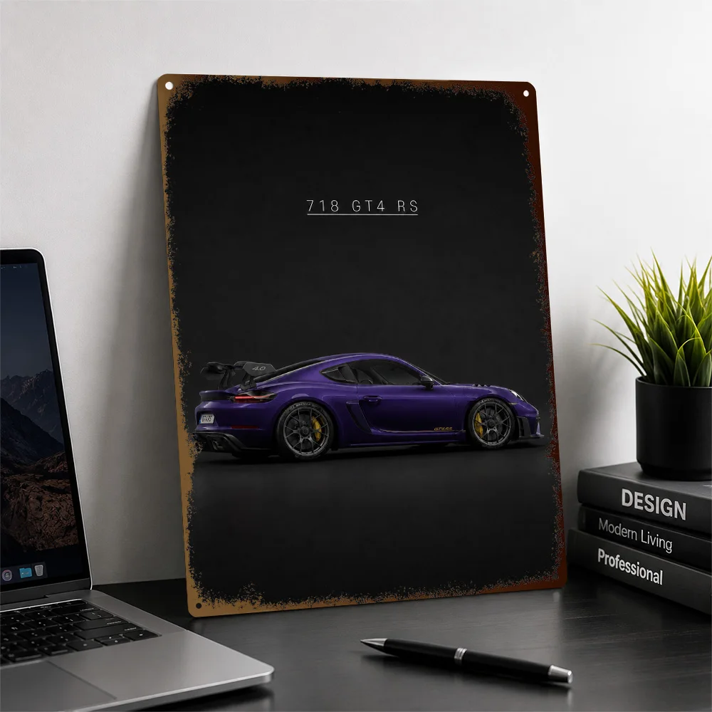 Germany 718 GT4 RS Purple Sports Car Aluminum Poster Personalized Metal Sign Road Performance Legacy Wall Art Ideal For Lounge