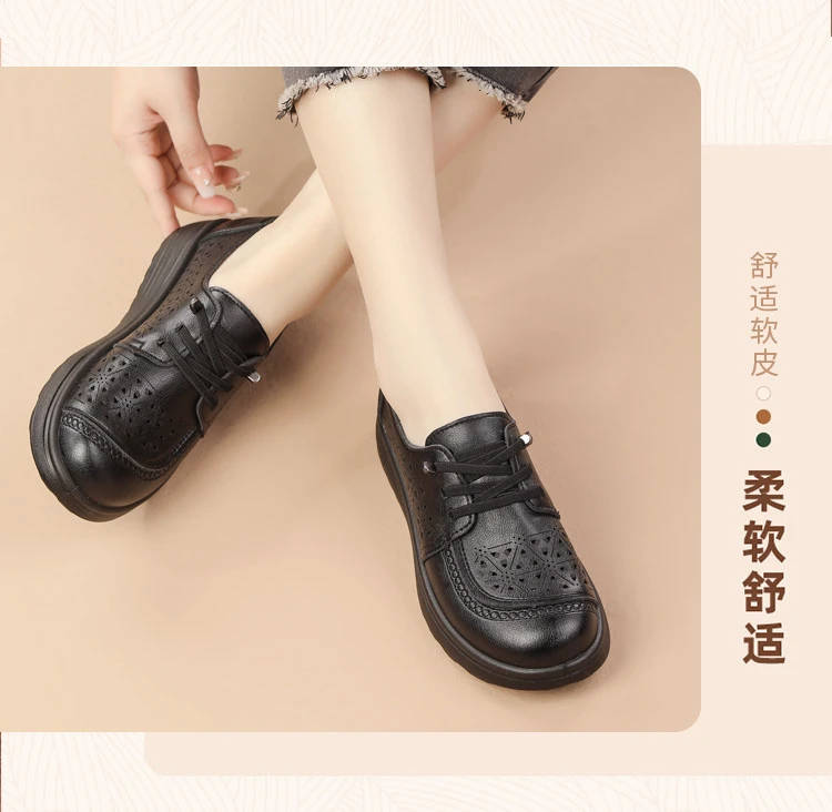 Neue hohle, atmungsaktive Schnürschuhe mit Schnürung für Damen, Oxfords aus Kunstleder, Slip-On-Flats für den täglichen Gebrauch, Mokassins – Detail 15