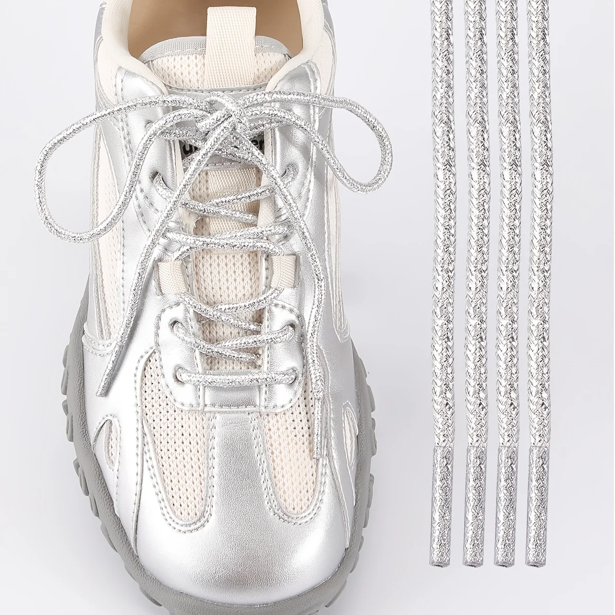 A Pair Of Bright sequin Shoelaces, Round Shoelaces, Plain Shoelaces, Suitable For Sneakers, Work Boots, Canvas Shoes