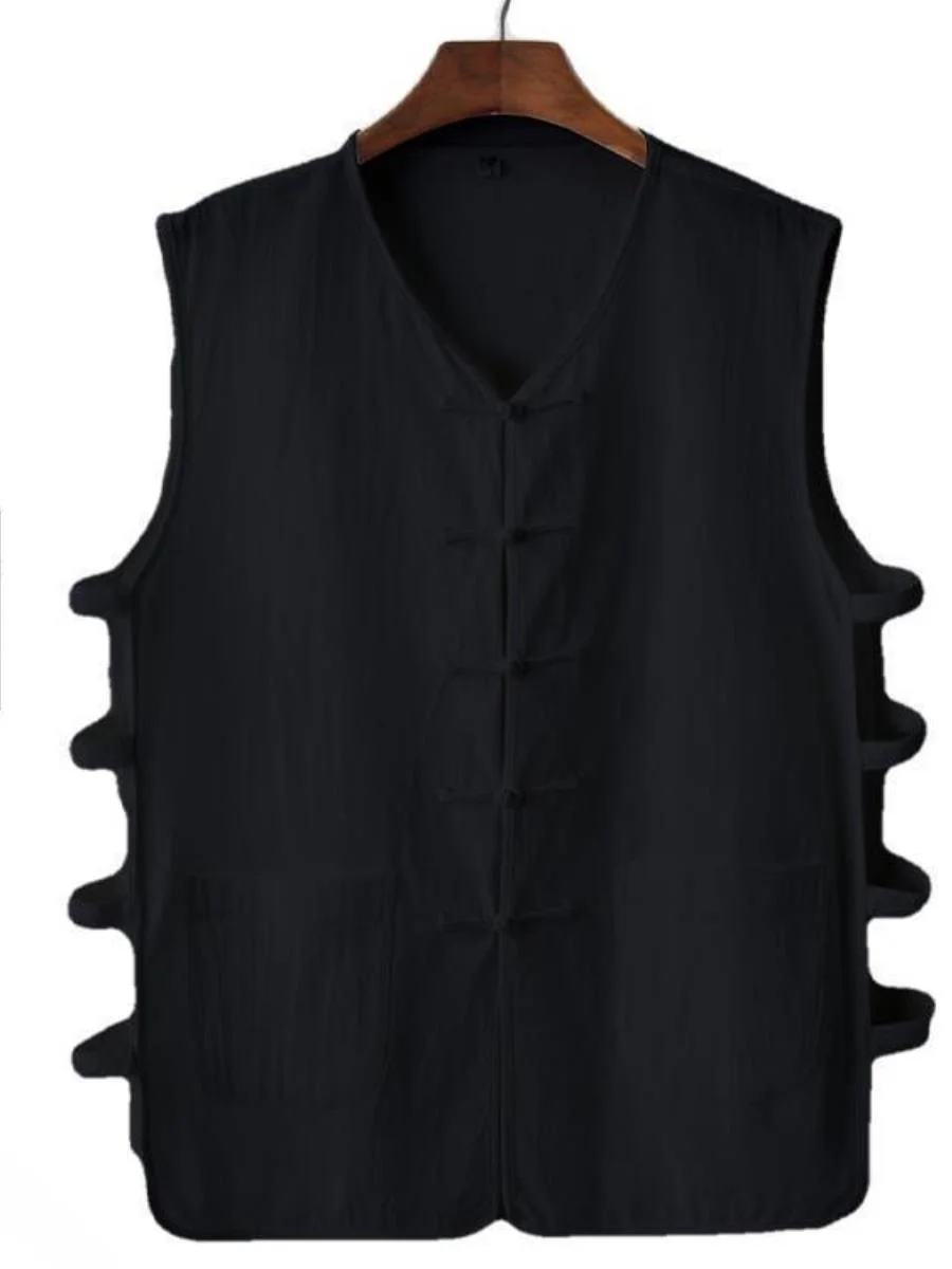

Summer Casual Linen Men's Vest Cotton Linen Svel irt Vintage Button Chinese Sle Gown Wide Fit V Ne Other Casual