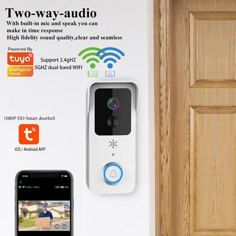 Saikiot Tuya Smart 2.4GHZ 5GHZ Wireless Doorbell Camera 1080P WIFI Peephole Two Way Audio PIR Motion Detection Eyecat Doorbell