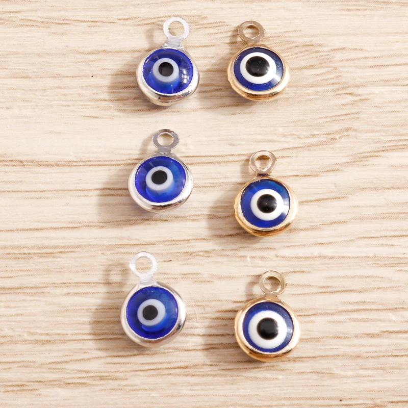 Tusember 60 Stück 7 x 10 mm kleine runde blaue böse Augen-Anhänger für DIY-Schmuckherstellung, Zubehör, handgefertigte Armbänder, Halsketten, Ohrringe – Detail 5