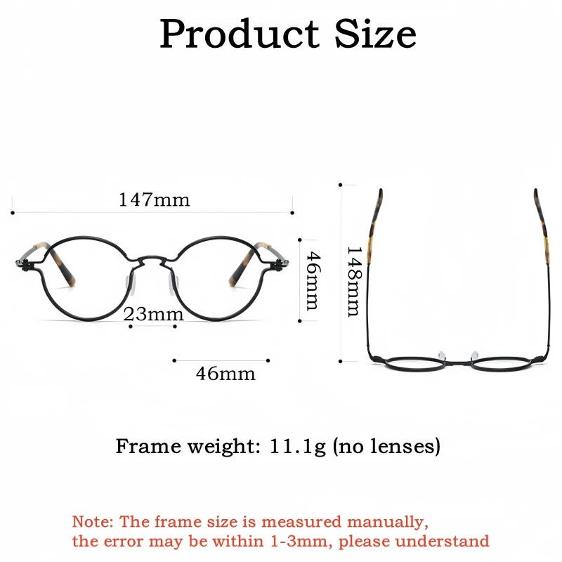 TFTB ريترو نظارات دائرية الرجال والنساء الفاخرة التيتانيوم النقي خفيفة للغاية العصرية كبيرة الحجم النظارات الطبية البصرية الإطار RL #2