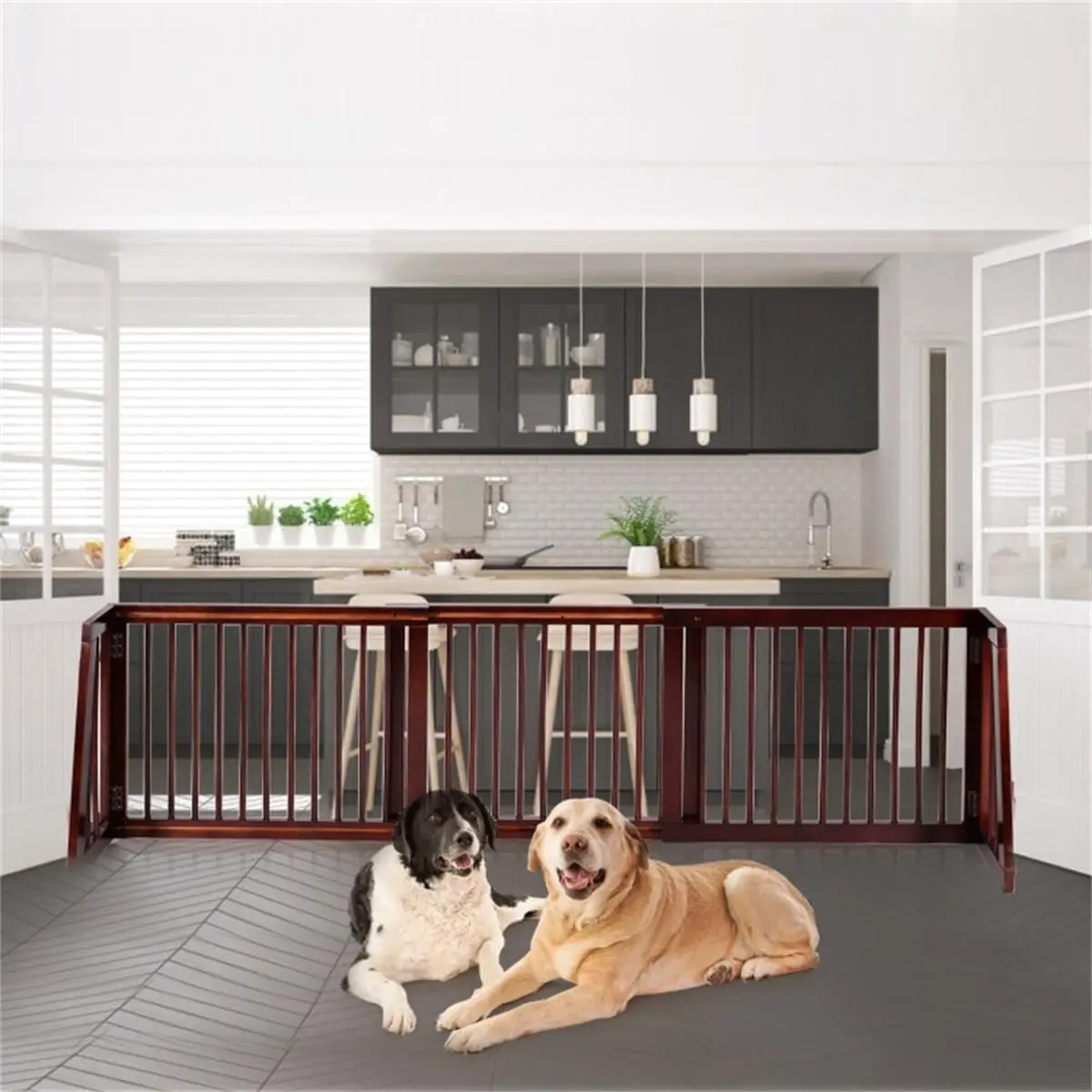 Pet Gate - 3-Panel Indoor Wooden Adjustable Dog Fence For Stairs, Hallways,Wood Dog Gates For The House,Dog Gate For