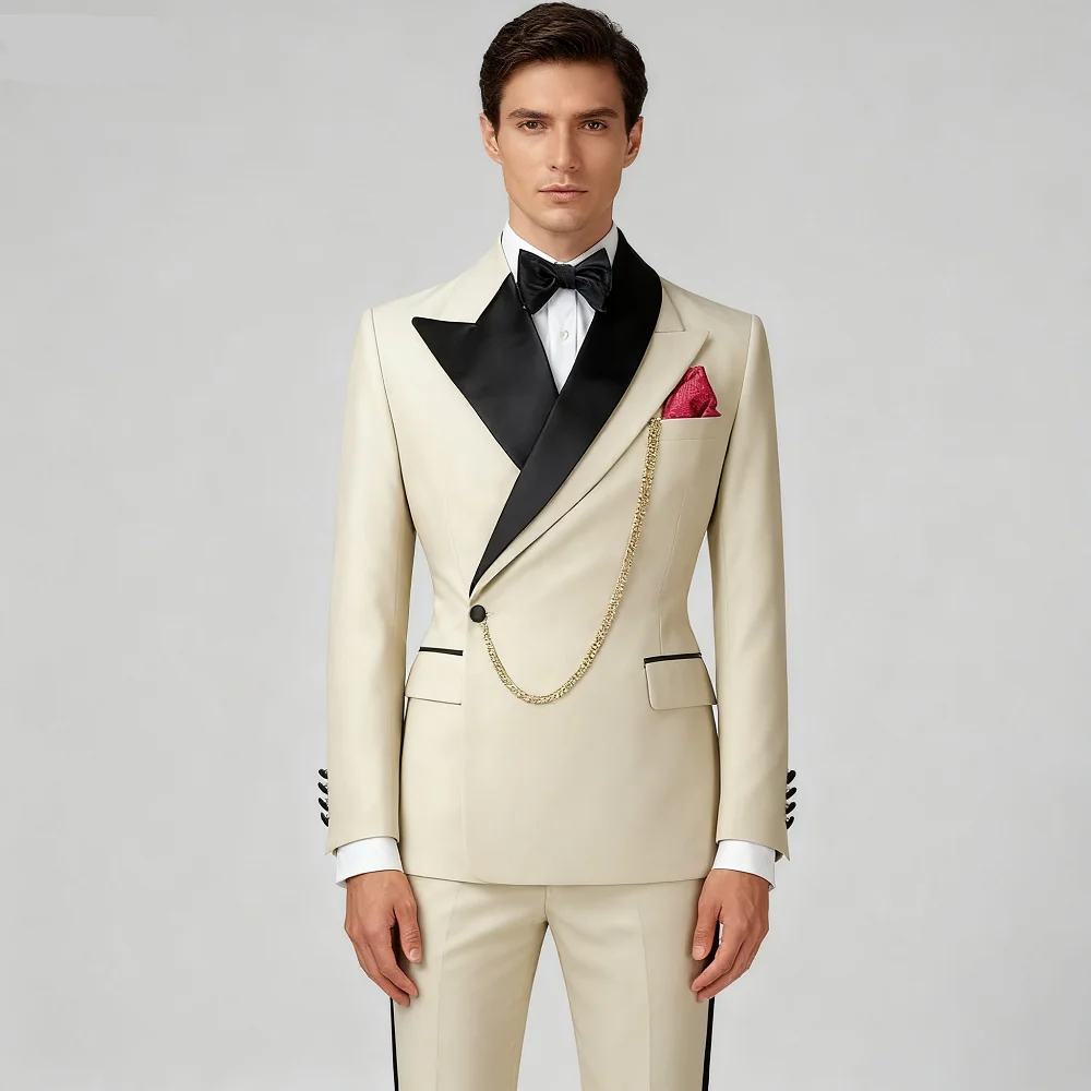 Terno De Trespassado monocromático ajustado para hombre, chaqueta y pantalones, traje Formal para padrinos De boda, Ternos para cena