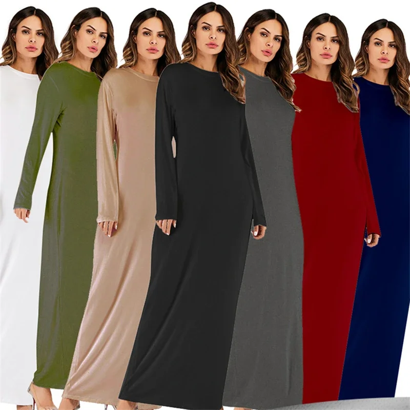 7Color long sleeve abaya Turkish Dubai for women Muslim dress solid modal kaftan Arab traditional Islamic clothing S-2XL