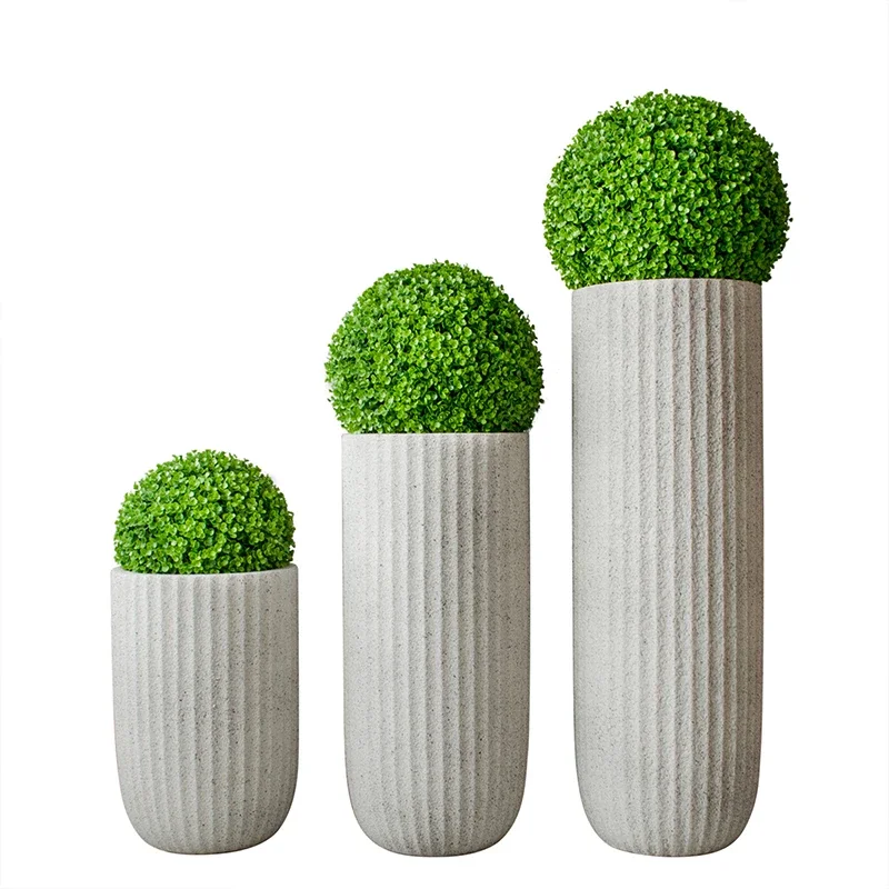 LMM modern Nordic fiberglass sandstone cylinder floor-to-ceiling large vase decoration