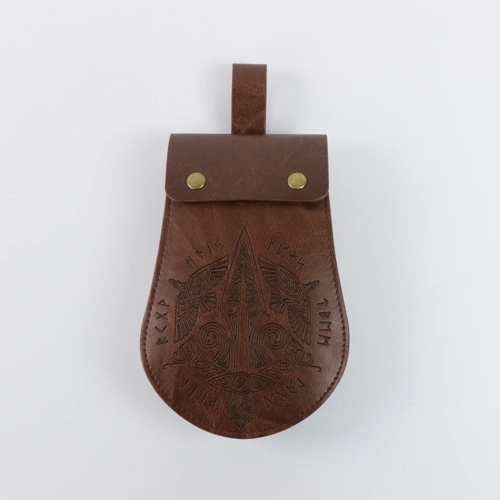 Halloween Medieval PU Leather Waist Pouch, Vintage Rivet Belt Bag Cosplay Costume Prop view 3