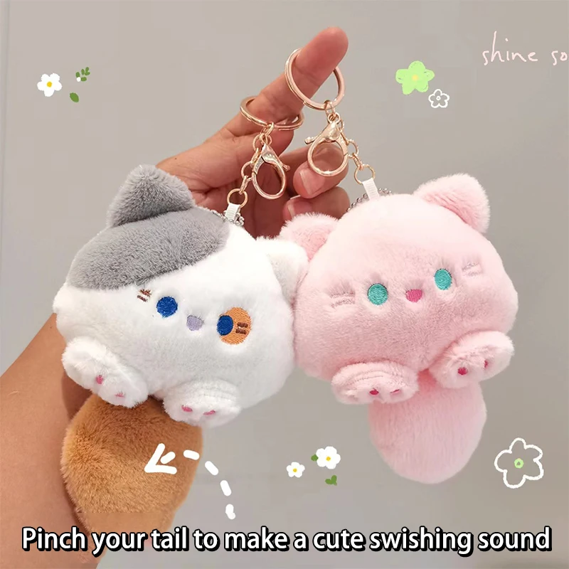 Handmade Squeaky Cat Keychain Plush Doll School Bag Pendant Keyring Fashionable Accessory For Women Gift