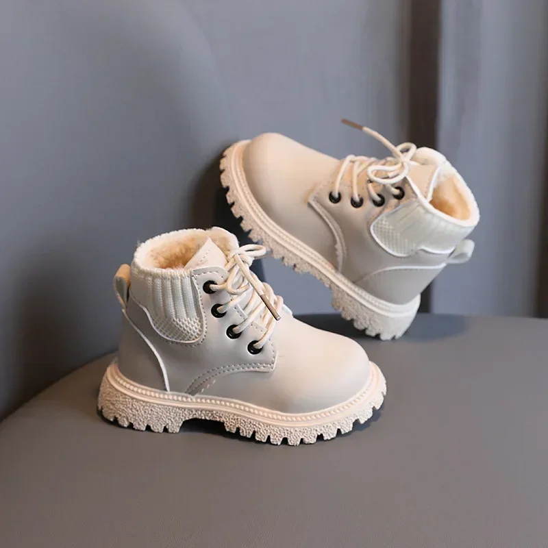 Bottes de neige en cuir pour enfants, chaussures de rinçage chaudes, tout-petits, garçons, filles, mode, marée, enfants, automne, hiver