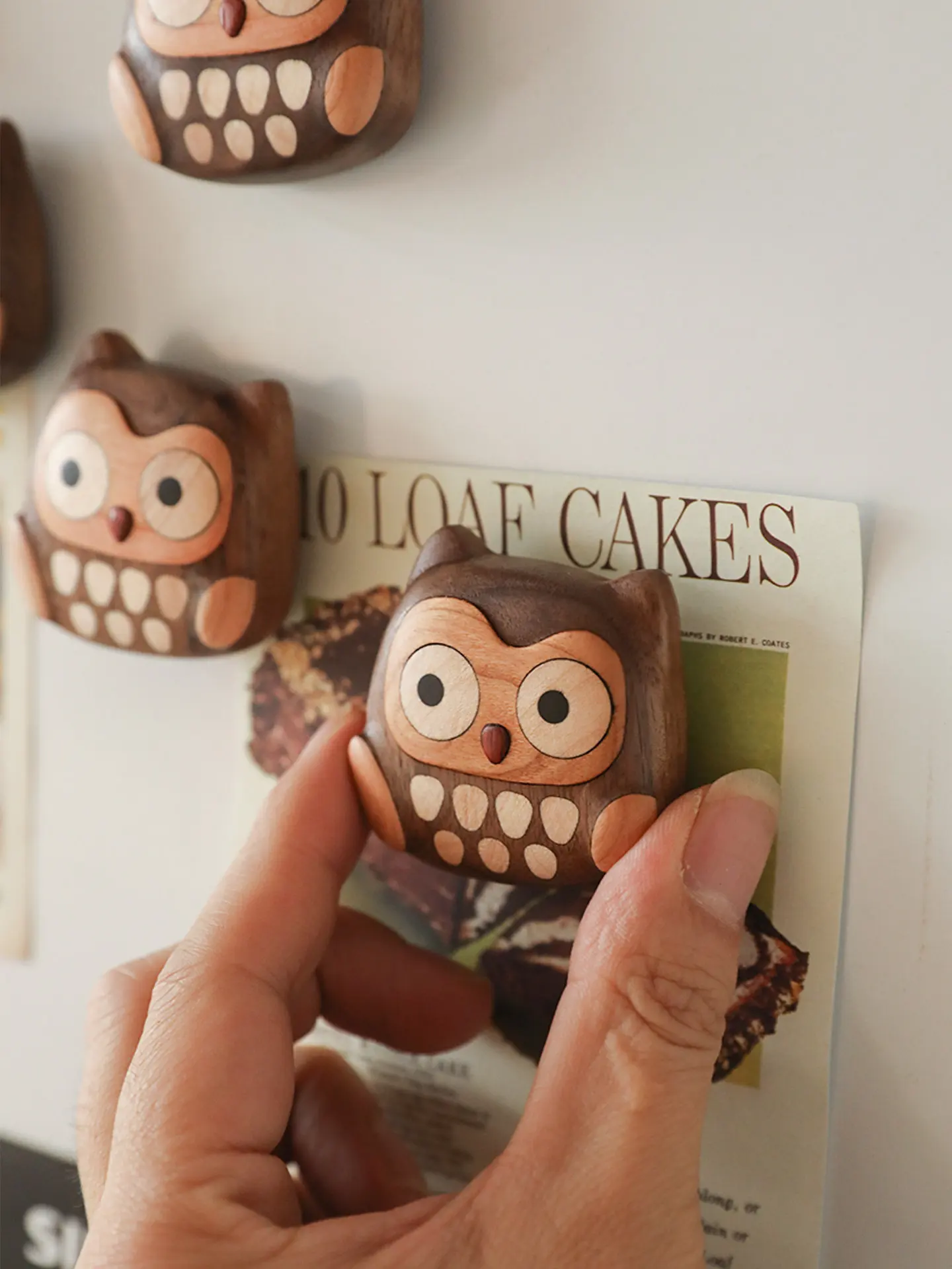 Original Owl Refrigerator Sticker on Wood, Magnetic Attraction, Cute Animal Creative Decoration Sticker, Solid Wood