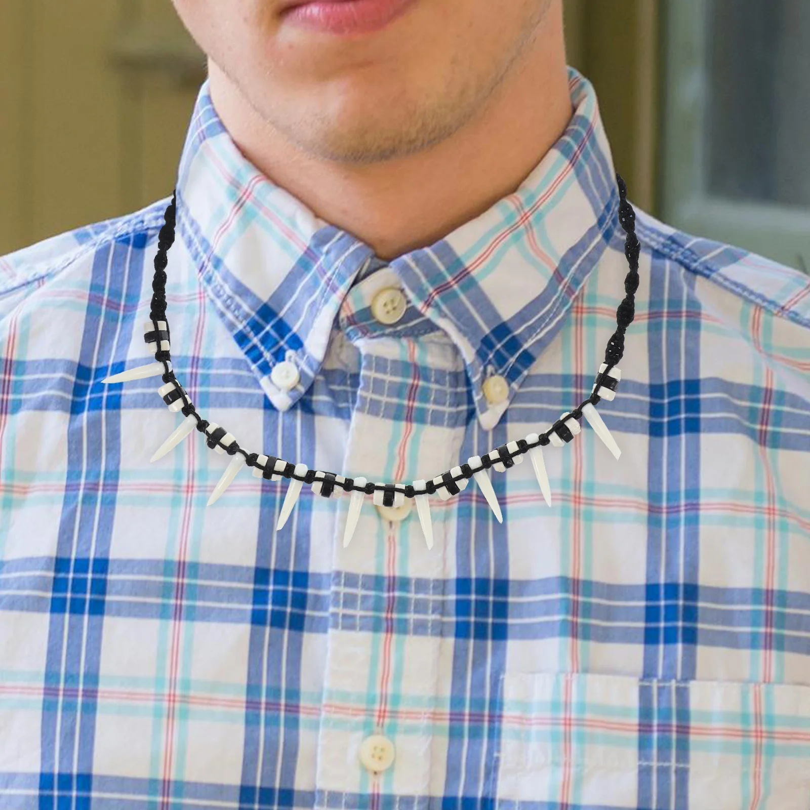 

Artificial Wolf Necklace Bohemian Handwoven Design Viking Style Mens Jewelry Cool Wolf Fang Pendant Viking Jewelry Men