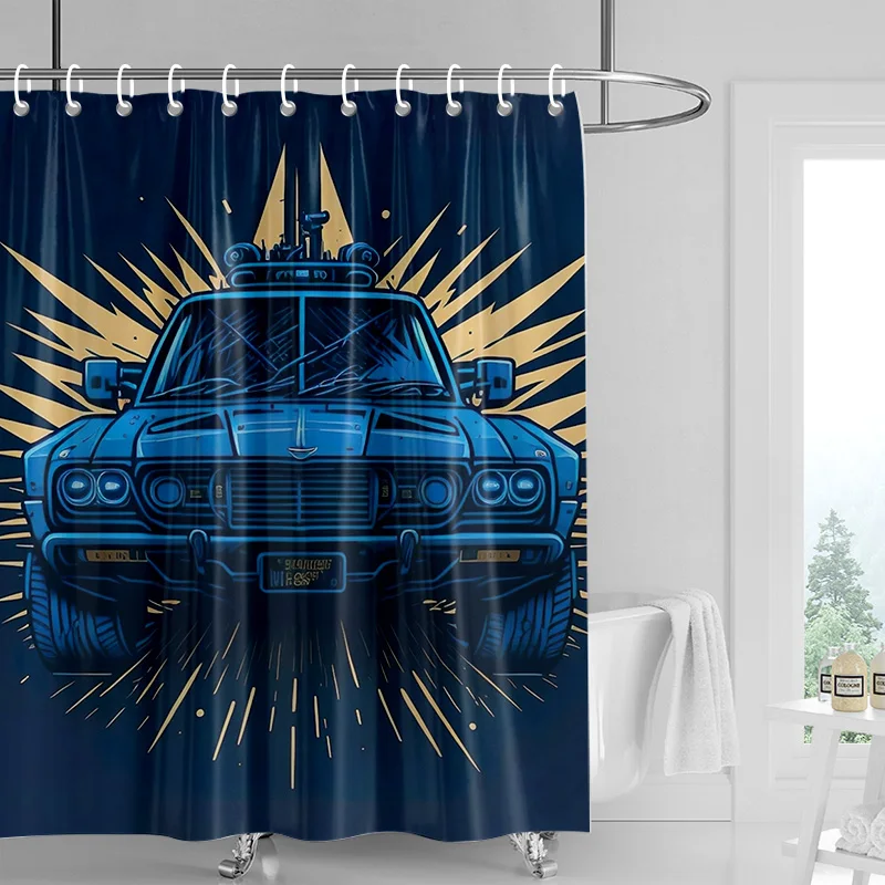 Car Cartoon Shower Curtain Waterproof Bathroom Curtain Bathroom Partition Curtain Universal Home Decor Ins Style