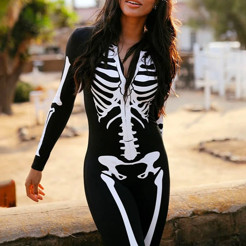 Halloween Combinando Roupas, 3D Esqueleto Impresso Zentai Cosplay Costume, Festa Pai-Filho Sexy Spandex Catsuit