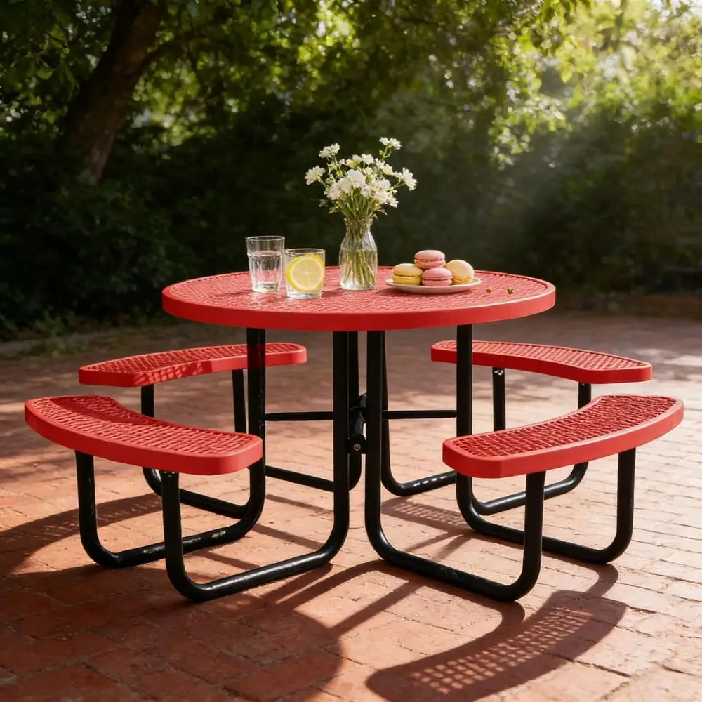 

Heavy-Duty Outdoor Metal Picnic Table Set with Umbrella Hole for Patio, Garden, Restaurant, and School Use