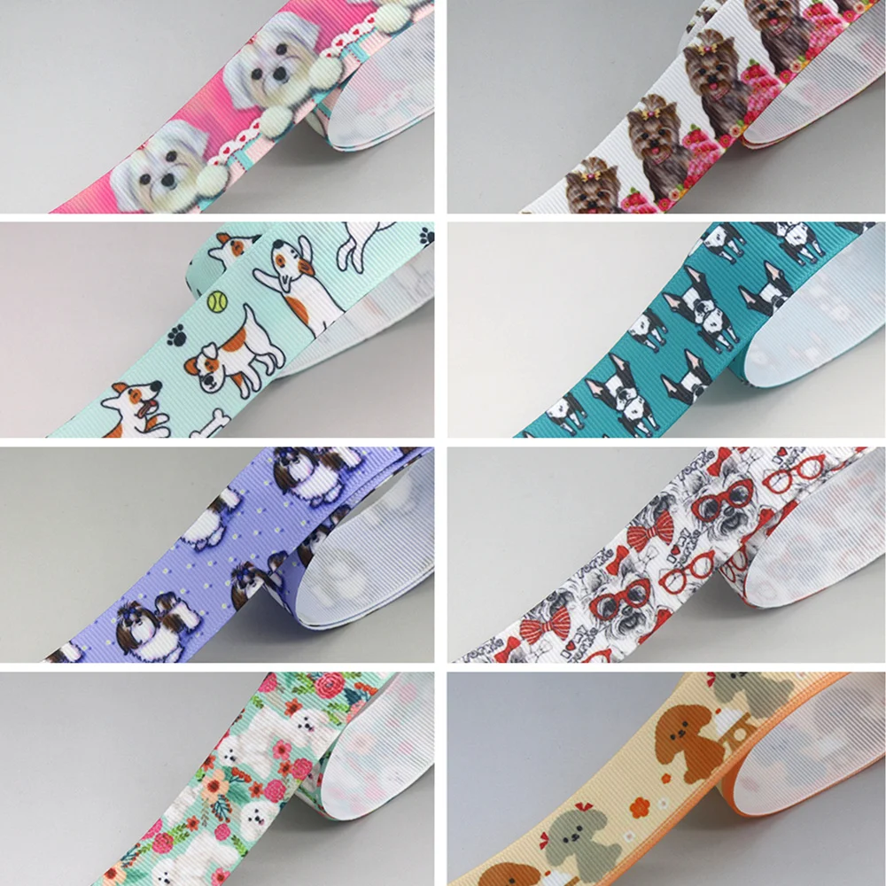 DHK 50yards Bichon Frise Poodle Dog Printed Grosgrain Ribbon Accessory Hairbow Headwear Decoration DIY Wholesale OEM S1643