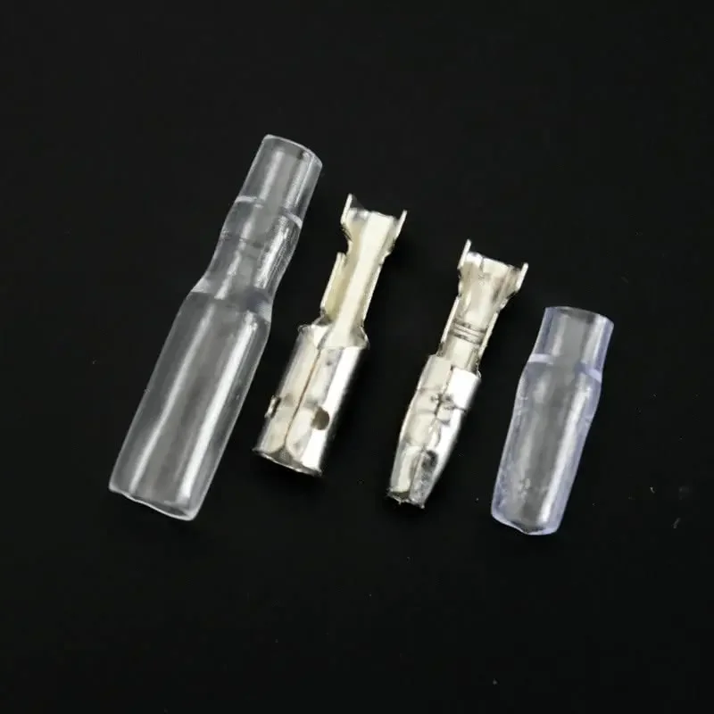 25/50/100 Sets Female+Male+Shell Diameter 4mm Bullet Terminal Automotive Wire Connector Cold Crimping Terminal Silvery
