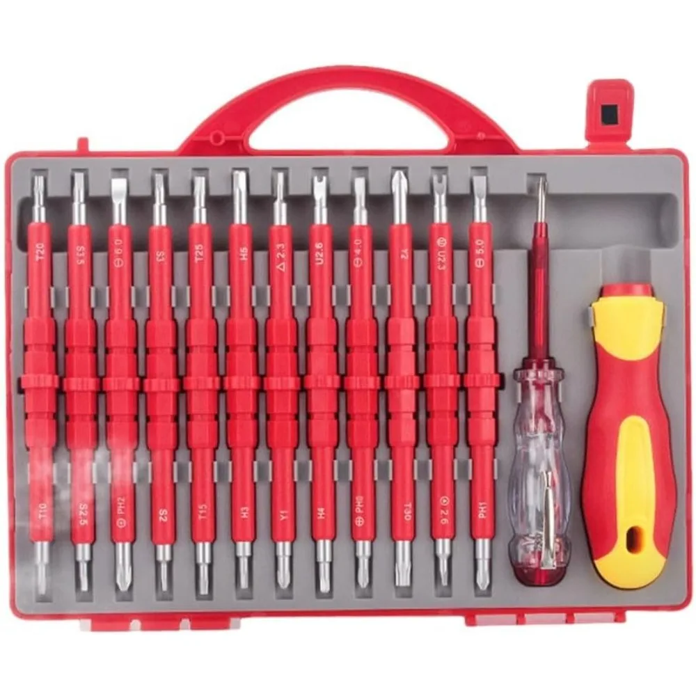PENGGONG 9714B 500V مجموعة مفك براغي معزول 12 قطعة أداة مفك براغي معزولة مزدوجة الأطراف مع مقبض غير قابل للانزلاق الكل في واحد #1