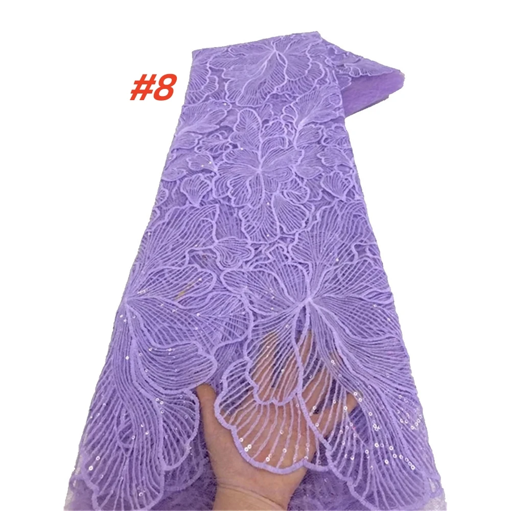 Fashion African Mesh Lace Fabric 2025 High Quality Nigerian Sequins Tulle Embroidery Lace Fabric For Wedding Bridal Dresses Sew