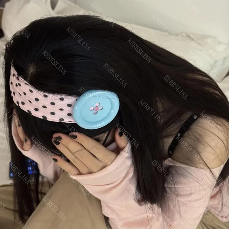 Kawaii Y2K Retro Button Decoration Summer Women's Tie-up Hair Accessory 2000s Aesthetic Versatile Casual Women's Hair Accessory